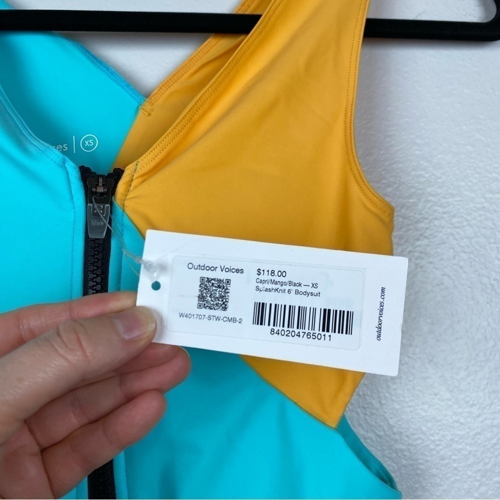 Outdoor Voices SplashKnit 6" Colorblock Bodysuit Black Teal Yellow Size XS NWT - Picture 8 of 11